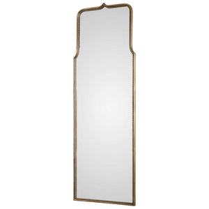 Uttermost Adelasia wall mirror with antiqued gold finish, ornate frame, and elegant design for upscale interior decor.
