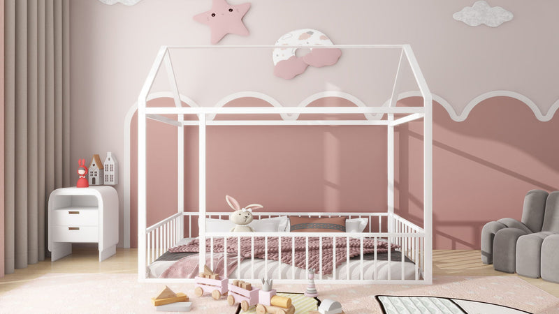 Metal Bed House Bed Frame With Fence - R&R Furniture Gallery (Fountain Valley, CA)