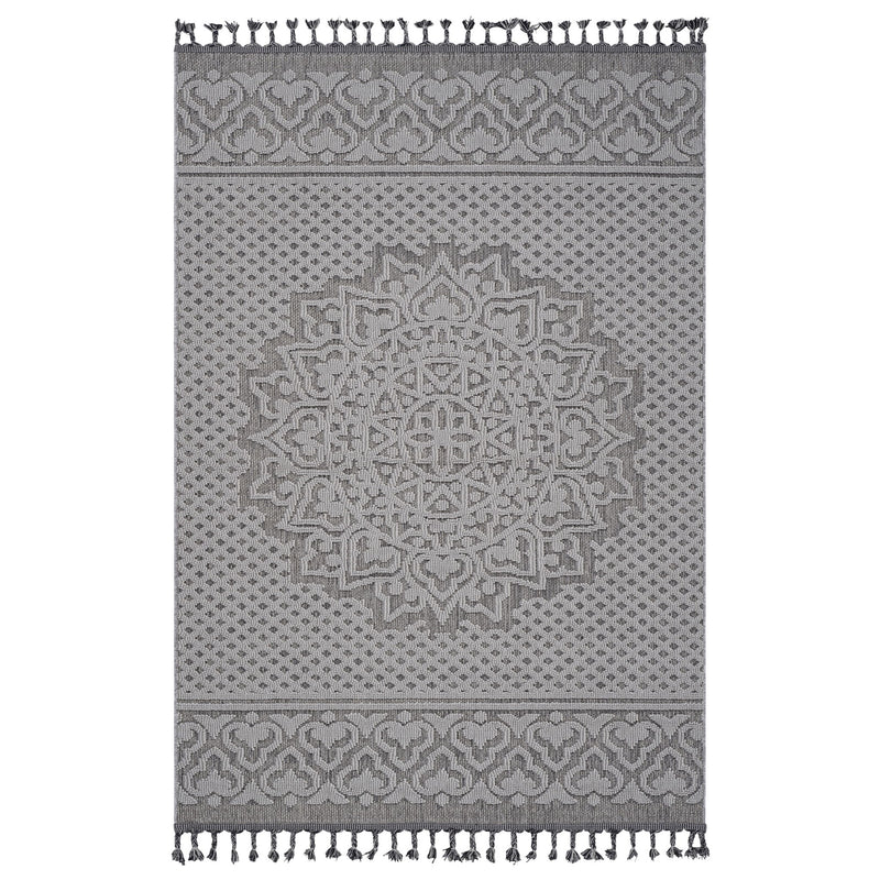 Guros - 4' X 6' Medallion Indoor / Outdoor Area Rug - Gray / White - R&R Furniture Gallery (Fountain Valley, CA)