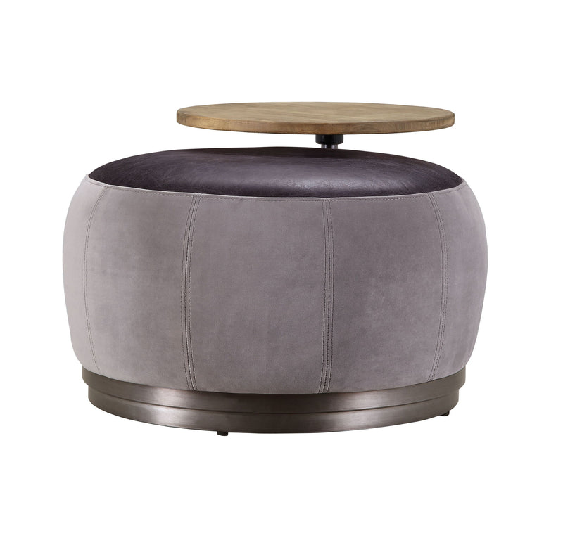 Decapree - Ottoman - Antique Slate Top Grain Leather & Gray Velvet - R&R Furniture Gallery (Fountain Valley, CA)