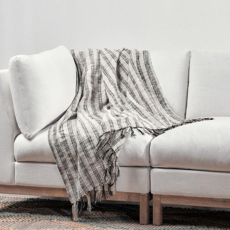 Throws - TC Linna Throw - Natural / Black - R&R Furniture Gallery (Fountain Valley, CA)