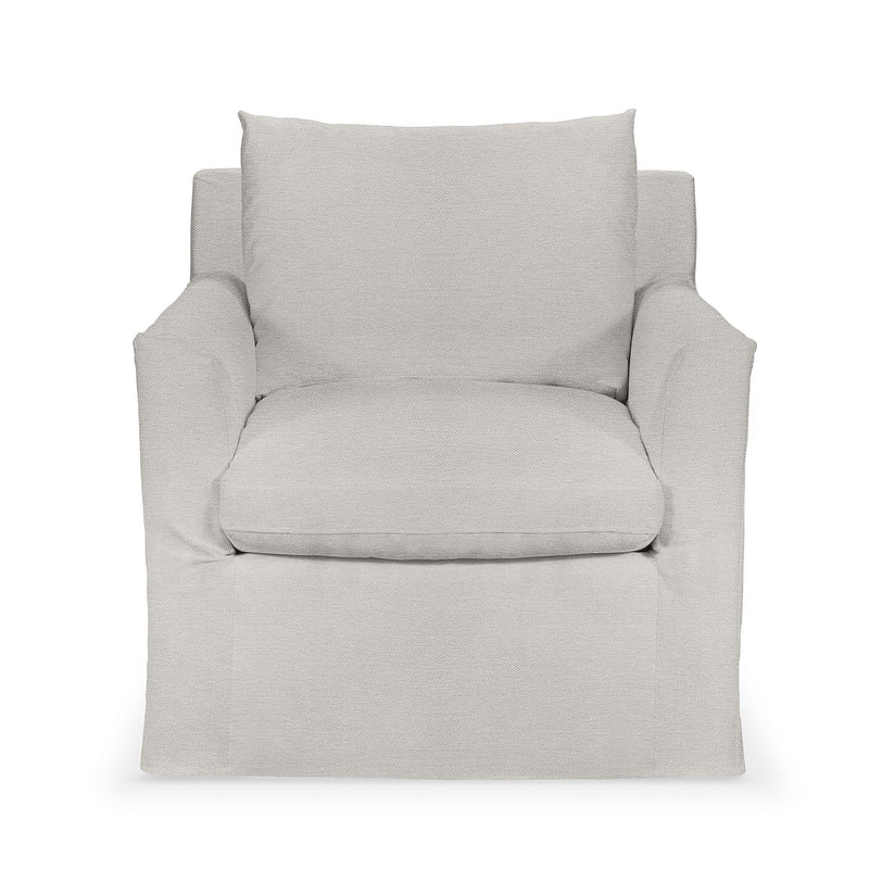 Classic Home Cassiano swivel chair with padded upholstery and wooden base, shown in a cozy living room setting.