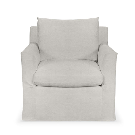 Classic Home Cassiano swivel chair with padded upholstery and wooden base, shown in a cozy living room setting.