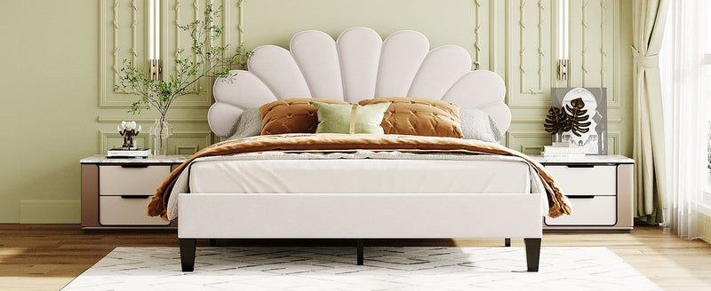 Upholstered Platform Bed With Flower Pattern Headboard - R&R Furniture Gallery (Fountain Valley, CA)