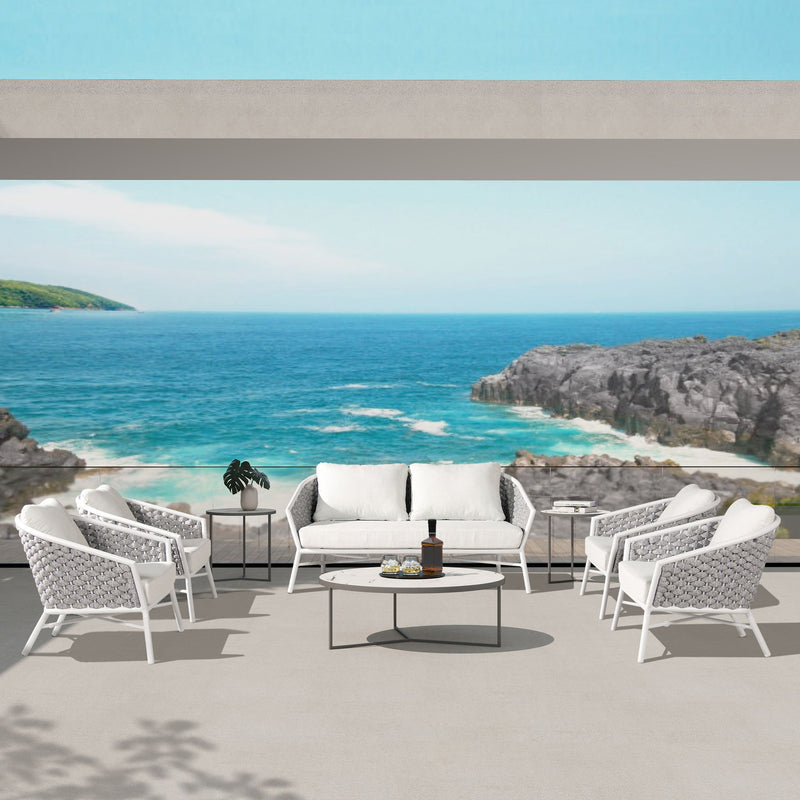 Rowan - Rope Barrel Back Patio Accent Arm Chair (Set of 2) - Optic White - R&R Furniture Gallery (Fountain Valley, CA)