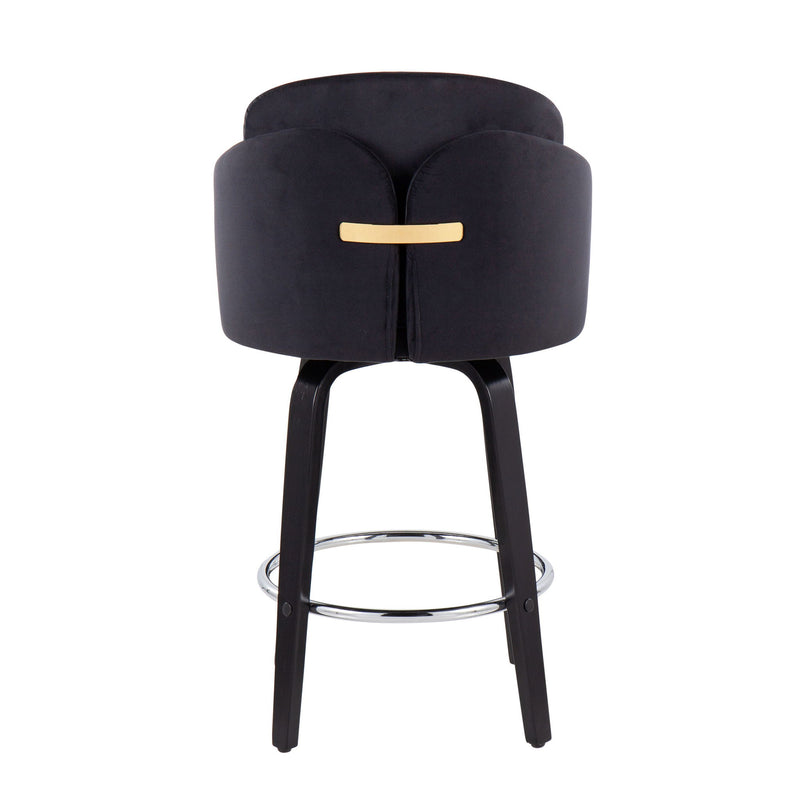 Set of two Lumi Source Dahlia contemporary counter stools with round footrests, featuring modern design and sleek upholstery.