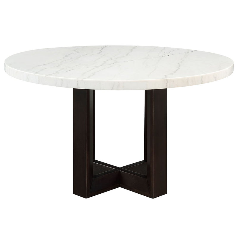 Edwyn - Round Dining Table - White Natural Marble Top & Espresso - R&R Furniture Gallery (Fountain Valley, CA)