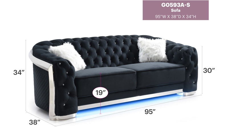 Glory Furniture Sapphire stationary sofa with plush cushions and sleek design, shown in a modern living room setting.
