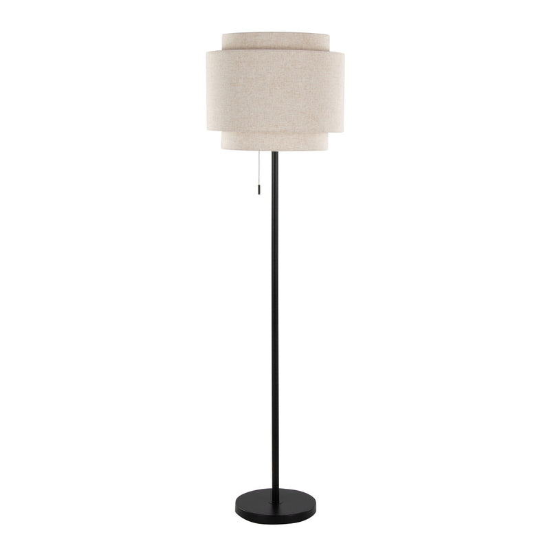 Lumi Source Tier contemporary floor lamp with sleek design and adjustable arm, standing on a modern living room floor.