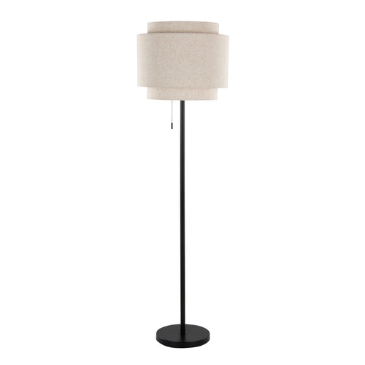Lumi Source Tier contemporary floor lamp with sleek design and adjustable arm, standing on a modern living room floor.