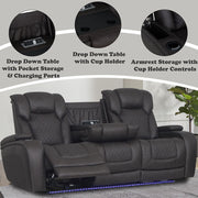 Wendell - Power Motion Sofa With Dropdown Table, Storage, USB & LED - Dark Gray - R&R Furniture Gallery (Fountain Valley, CA)