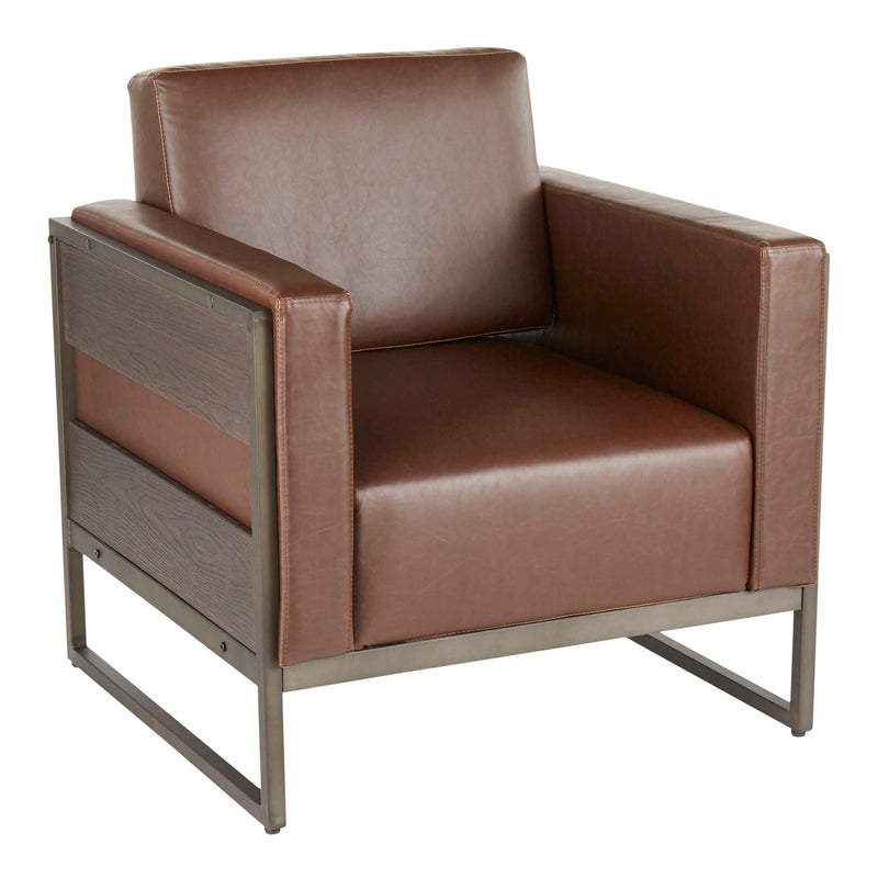 Lumi Source Drift industrial lounge chair with espresso finish and armrests, featuring a modern, stylish design for living spaces.
