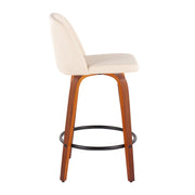 Lumi Source Toriano mid-century modern counter stool set of 2 with wooden seats and black metal legs.