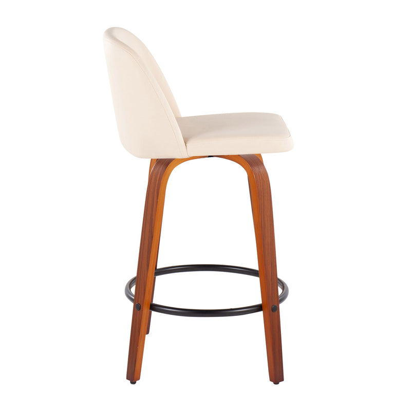 Lumi Source Toriano mid-century modern counter stool set of 2 with wooden seats and black metal legs.