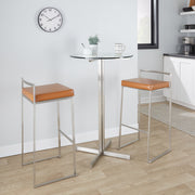 Lumi Source Fuji contemporary stackable barstool set with sleek modern design and wooden legs, perfect for kitchen or bar area.
