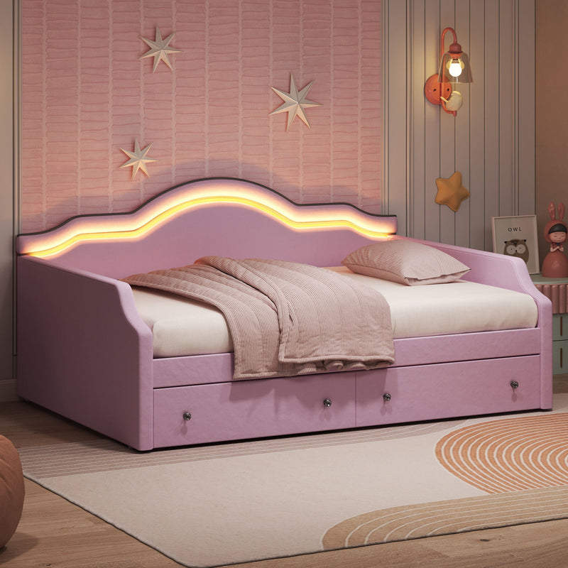 Upholstered Daybed With LED Lights And 2 Drawersme - R&R Furniture Gallery (Fountain Valley, CA)