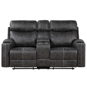 Hirah - Motion Loveseat With Console & USB Port - Dark Gray Polish Microfiber - R&R Furniture Gallery (Fountain Valley, CA)