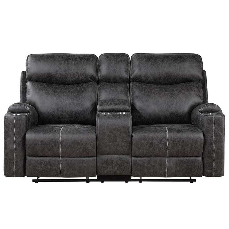 Hirah - Motion Loveseat With Console & USB Port - Dark Gray Polish Microfiber - R&R Furniture Gallery (Fountain Valley, CA)