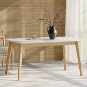 Dining Table With Splayed Rubberwood Legs & Faux Wood Tabletop, Mid Century Modern - White Oak - R&R Furniture Gallery (Fountain Valley, CA)