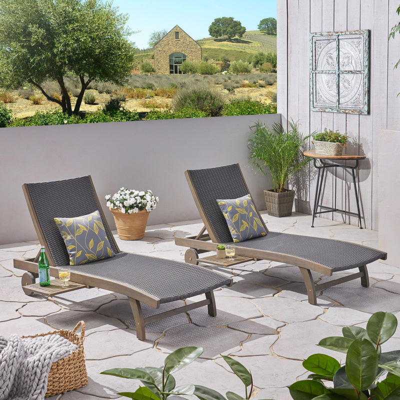 Outdoor Chaise Lounge With Pull Out Tray And Wicker Seat - Gray - R&R Furniture Gallery (Fountain Valley, CA)