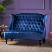 Noble House upholstered loveseat with wingback design, diamond tufting, and plush stationary seating in a stylish living room setting.