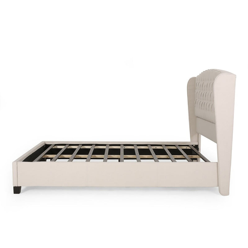 Twilight Fully Upholstered Fabric Wingback Queen Bed - Ivory - R&R Furniture Gallery (Fountain Valley, CA)