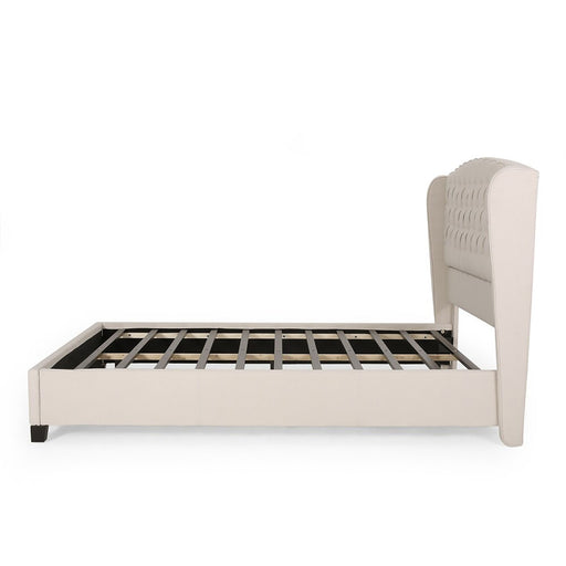 Twilight Fully Upholstered Fabric Wingback Queen Bed - Ivory - R&R Furniture Gallery (Fountain Valley, CA)