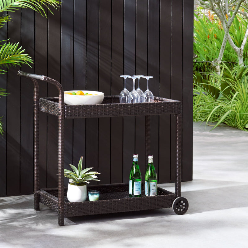 Resin Wicker Bar Cart With Metal Frame - Brown - R&R Furniture Gallery (Fountain Valley, CA)