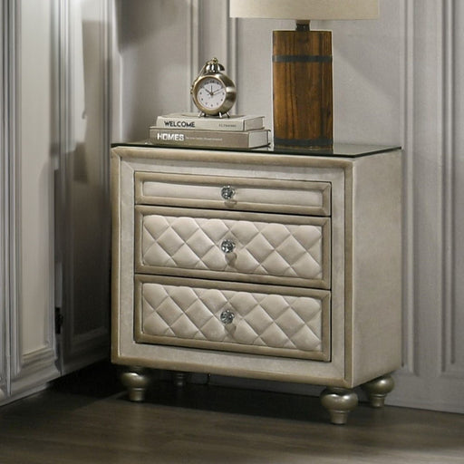 Lucienne - Nightstand - Beige Velvet - R&R Furniture Gallery (Fountain Valley, CA)