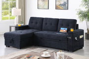 Ashlyn II - 84"W Woven Fabric Reversible Sleeper Sectional Sofa with Storage Chaise - R&R Furniture Gallery (Fountain Valley, CA)