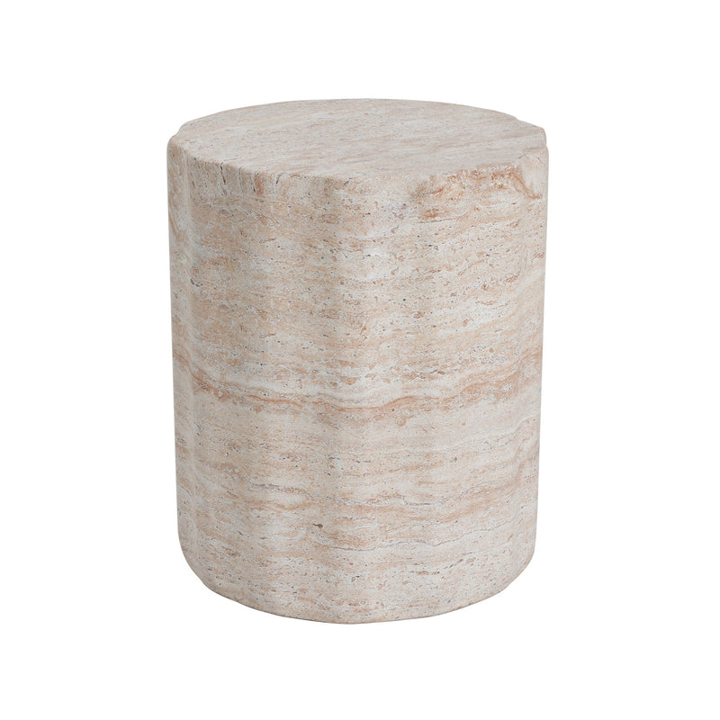 Elegant beige Noble House concrete side table with travertine top, suitable for indoor or outdoor use.