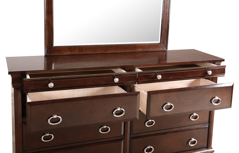 Glory Furniture Triton dresser in cappuccino finish with multiple drawers and sleek modern design.