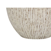 Cream ceramic transitional table lamp by 8th Street with a sleek, modern design and a fabric shade on a wooden base.