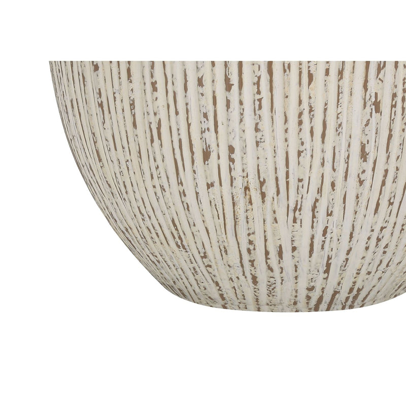 Cream ceramic transitional table lamp by 8th Street with a sleek, modern design and a fabric shade on a wooden base.