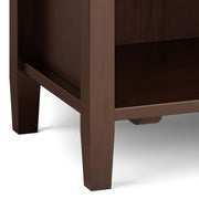 Handcrafted Warm Shaker bedside table by Simpli-Home, accent nightstand with natural wood finish and simple, functional design.