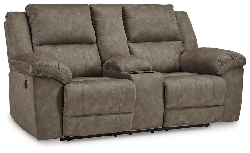 Laresview - Dbl Reclining Loveseat with Console - Fossil - R&R Furniture Gallery (Fountain Valley, CA)