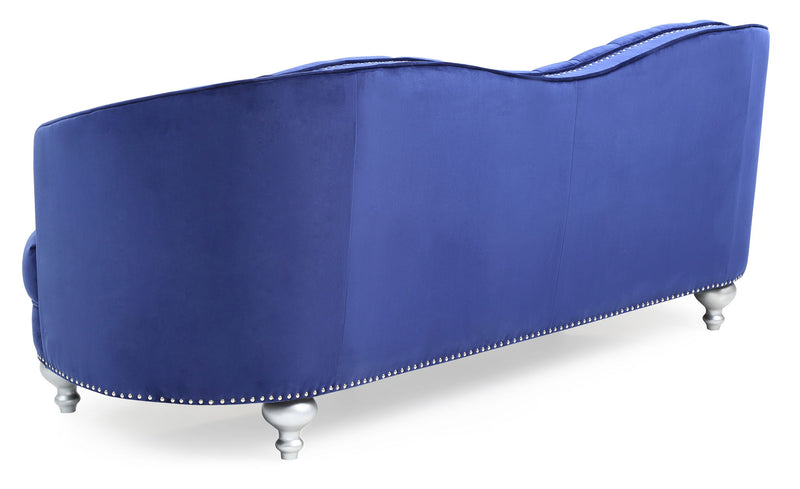 Glory Furniture Jewel stationary sofa with plush fabric upholstery and sleek design, shown in a modern living room setting.
