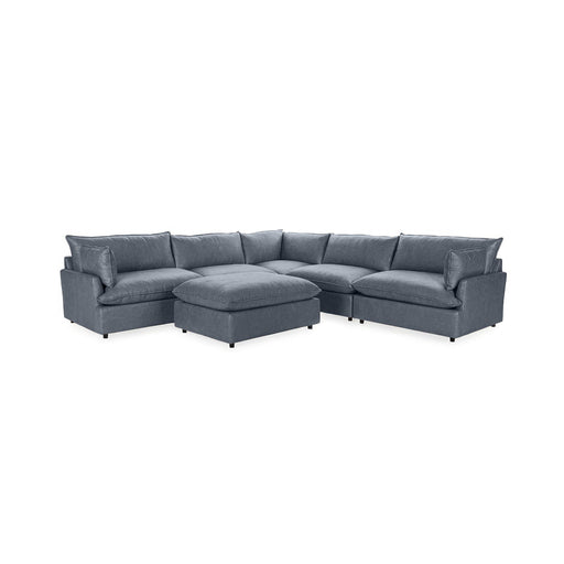 Classic Home Caplan 6-piece modular sectional with ottoman, featuring plush fabric cushions and versatile living room setup.