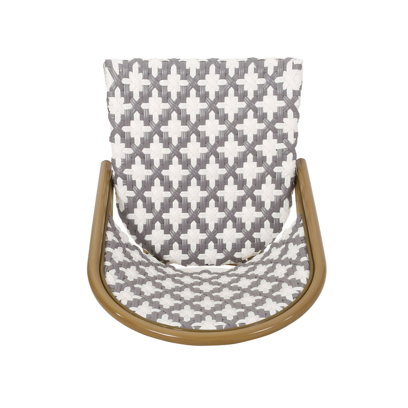 Noble House French Bistro Chair with rattan seat and aluminum frame, armless design, suitable for indoor or outdoor dining spaces.