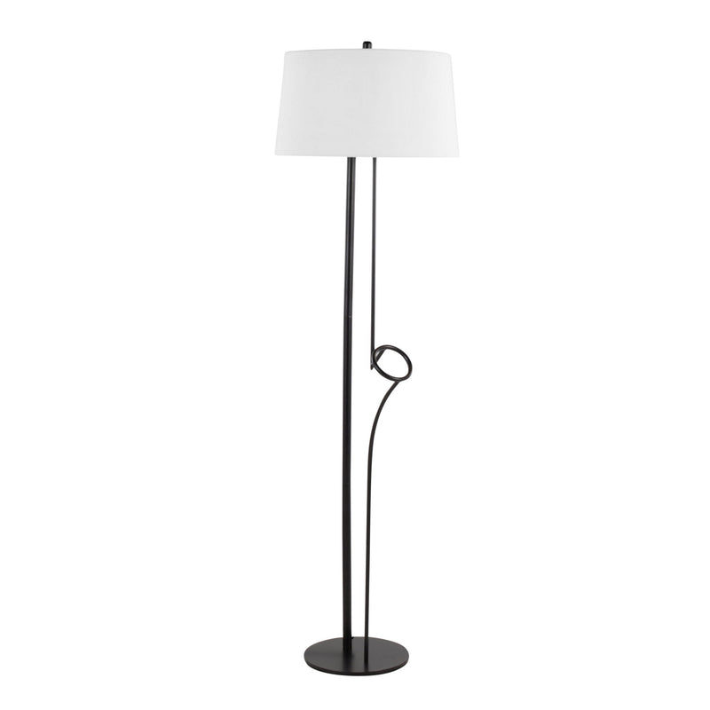 Lumi Source Shadow contemporary floor lamp in black and white with a sleek, modern design standing on a hardwood floor.