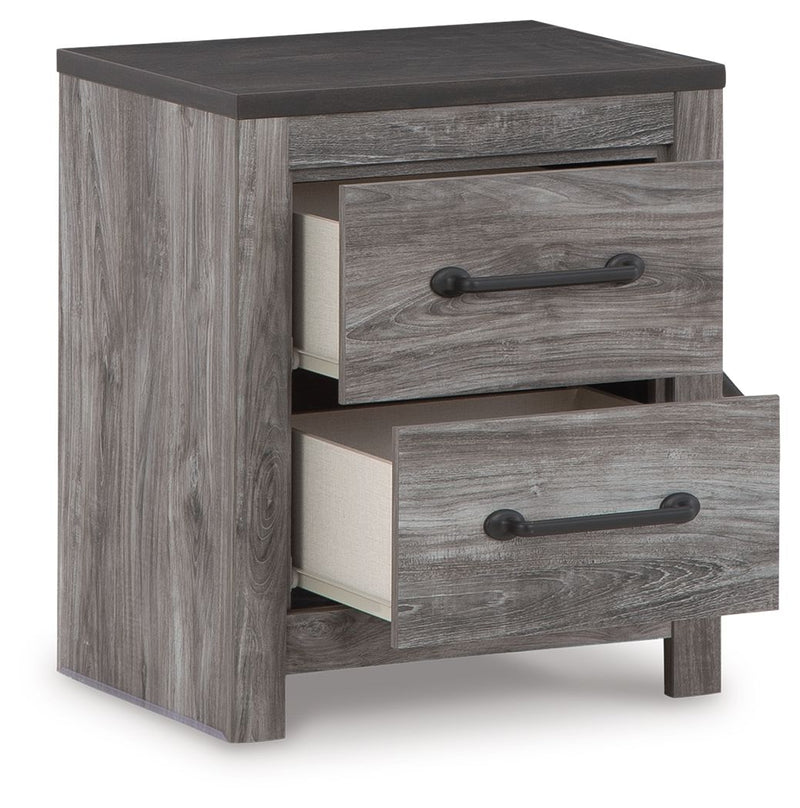 Bronyan - Two Drawer Night Stand - Dark Gray - R&R Furniture Gallery (Fountain Valley, CA)