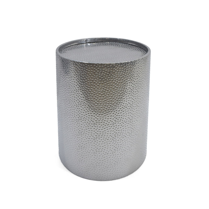 Modern round accent table with hammered surface by Noble House, featuring a sleek design and textured metal finish.