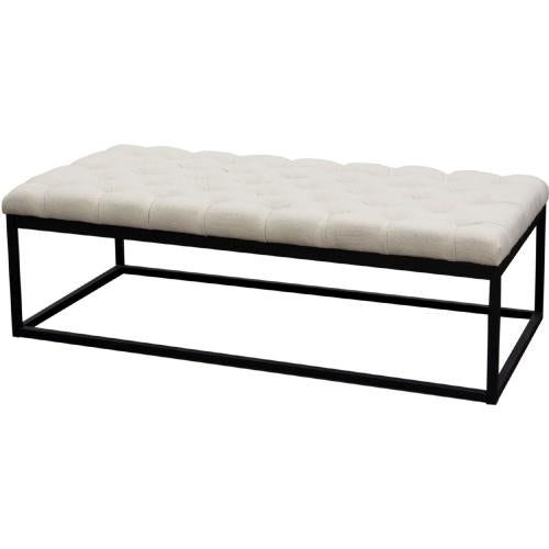 Mateo Black Powder Coat Metal Large Linen Tufted Bench - Desert Sand Linen