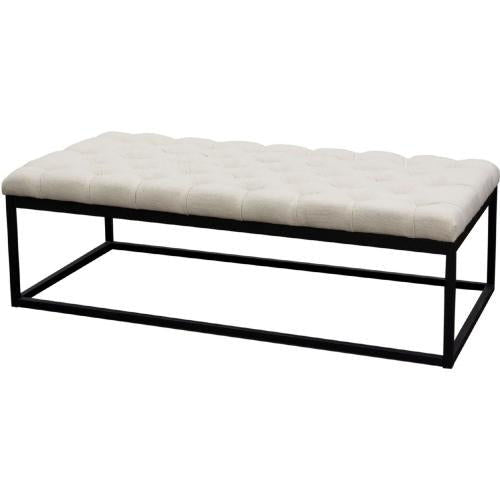Mateo Black Powder Coat Metal Large Linen Tufted Bench - Desert Sand Linen