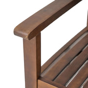 Pair of Wilson rustic dining chairs by Noble House in dark brown acacia wood with slat panel design, set of two.