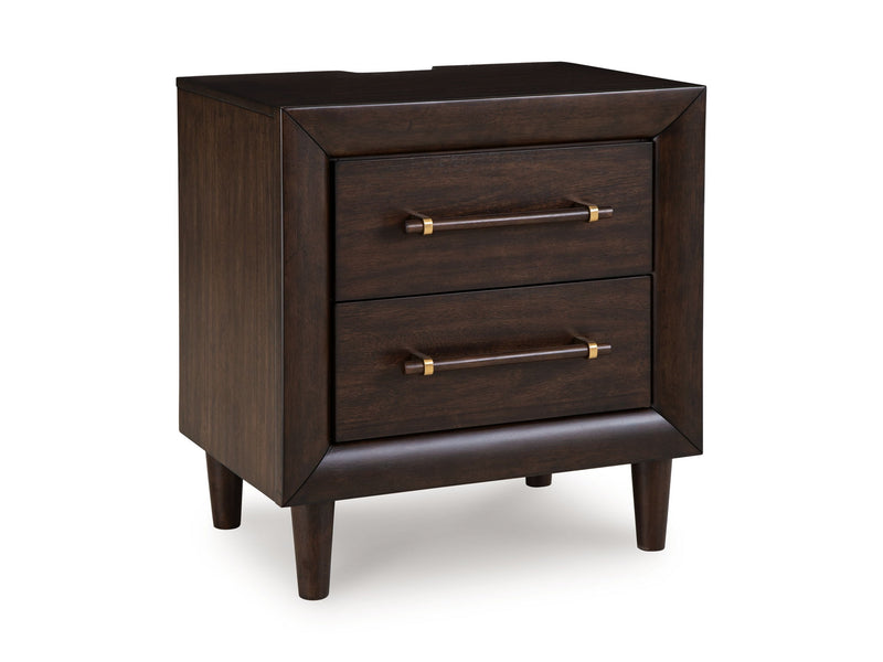 Dantenton - Two Drawer Night Stand - Merlot - R&R Furniture Gallery (Fountain Valley, CA)