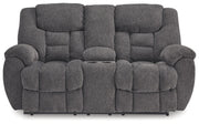 Foreside - Dbl Reclining Loveseat with Console - Charcoal - R&R Furniture Gallery (Fountain Valley, CA)