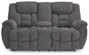 Foreside - Dbl Reclining Loveseat with Console - Charcoal - R&R Furniture Gallery (Fountain Valley, CA)