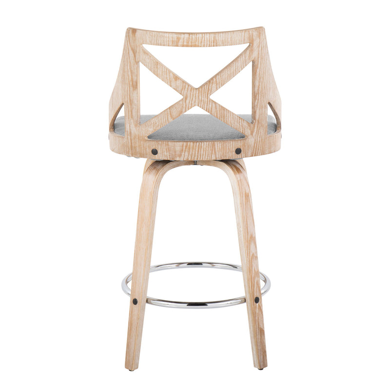 Set of two Lumi Source Charlotte farmhouse fixed-height counter stools with swivel seats and round footrests