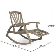 Gray outdoor reclining rocking chair by Noble House with a cushioned seat and curved rocking base for outdoor relaxation.